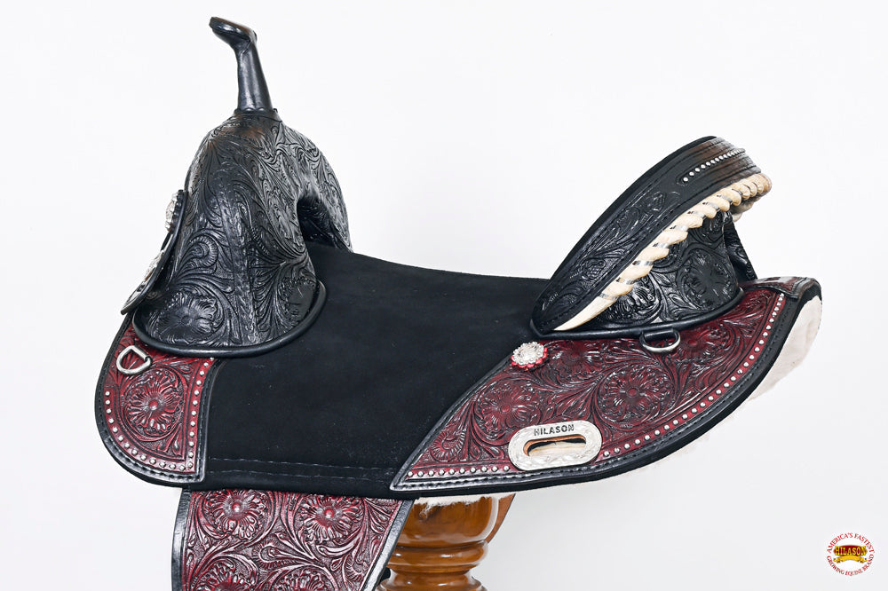 HILASON Treeless Western Horse Trail Barrel Racing American Leather Saddle | for Horses