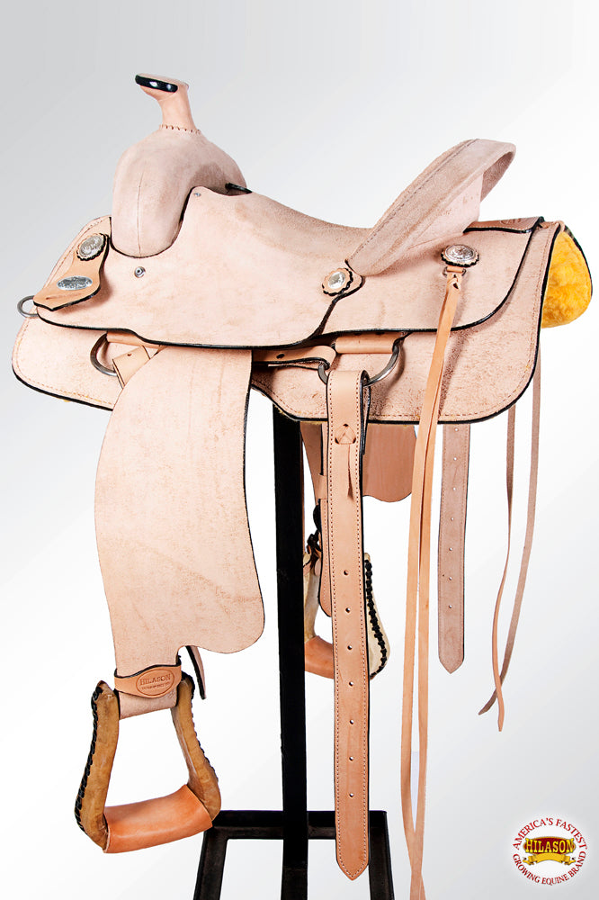 HILASON Western Horse Saddle American Leather Ranch Roping Cowboy Rough Out Tan | Hand Tooled Wade & For Horses