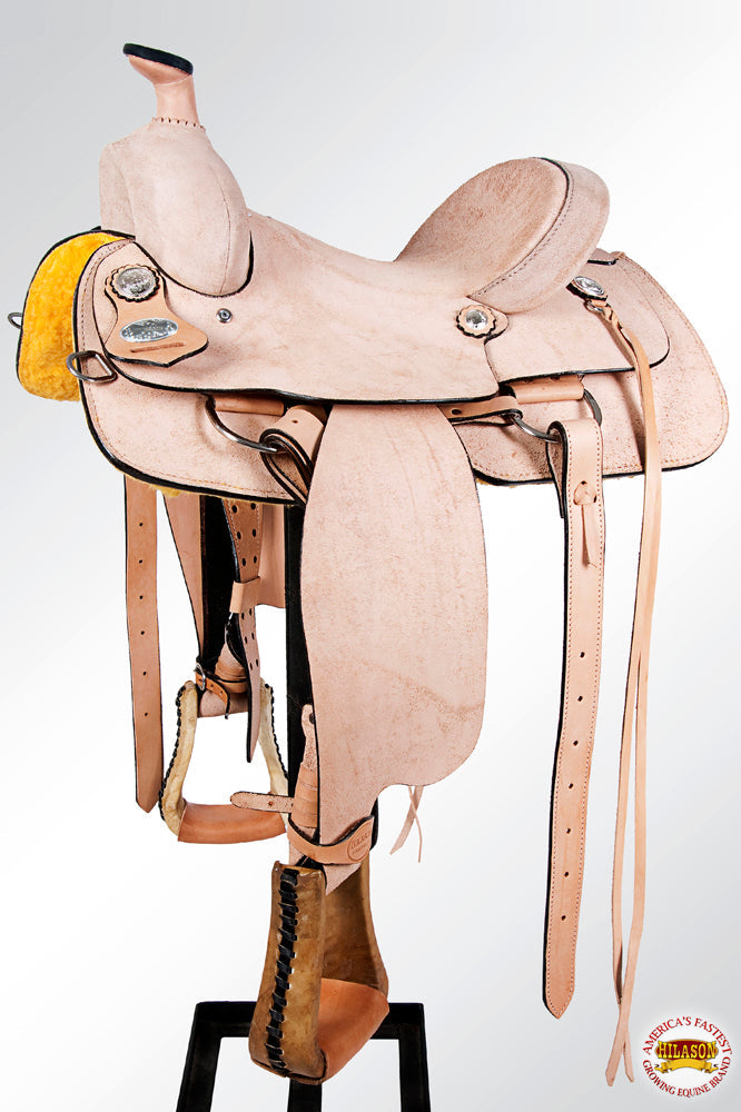 HILASON Western Horse Saddle American Leather Ranch Roping Cowboy Rough Out Tan | Hand Tooled Wade & For Horses