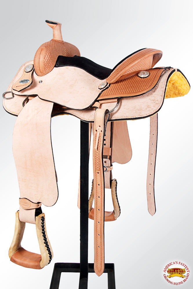 HILASON Western Horse Saddle American Leather Ranch Roping Cowboy Rough Out Tan | Hand Tooled Wade & For Horses