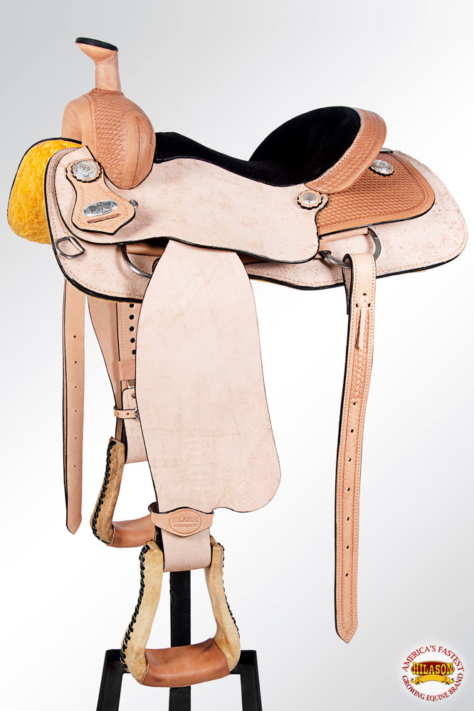 HILASON Western Horse Saddle American Leather Ranch Roping Cowboy Rough Out Tan | Hand Tooled Wade & For Horses