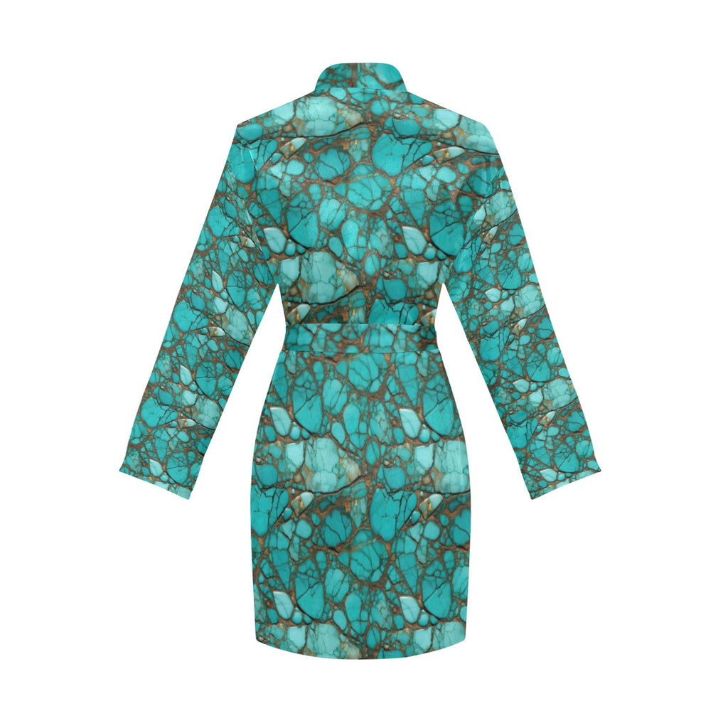 Baha Ranch All Turquoise Women's Long Sleeve Belted Satin Feel Dressing Lounge Robe by Baha Ranch Western Wear - product...