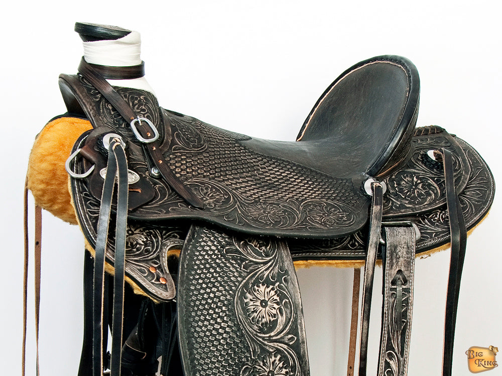 Western Horse Wade Saddle American Leather Ranch Roping Antique Black