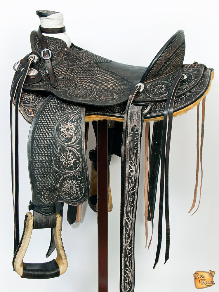 Western Horse Wade Saddle American Leather Ranch Roping Antique Black