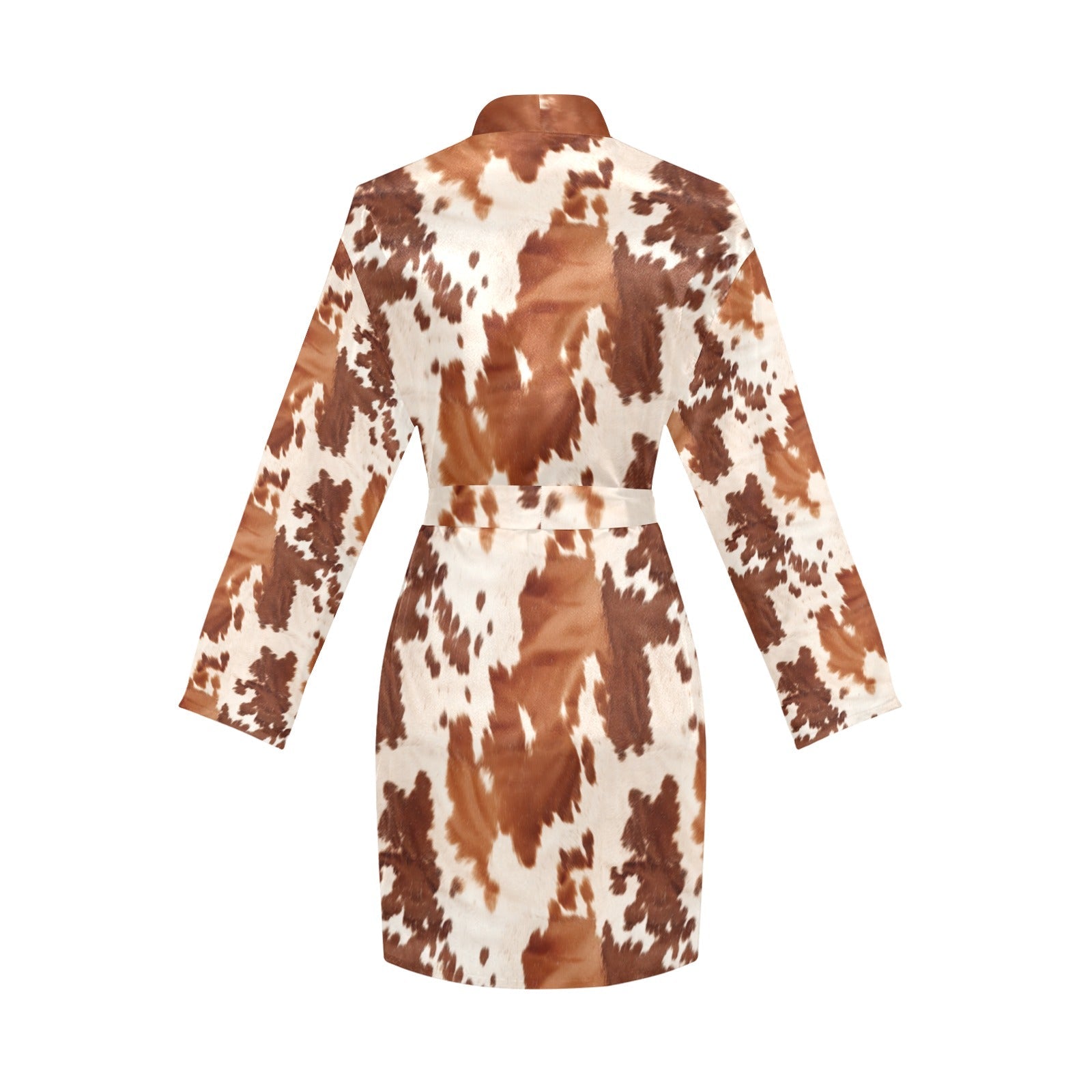 Baha Ranch Light Brown Cow Print Women's Long Sleeve Belted Satin Feel Dressing Lounge Robe by Baha Ranch Western Wear -...