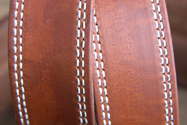 34 Inch 3D Brown Mens Leather Stitched Basic Belt Brass Buckle