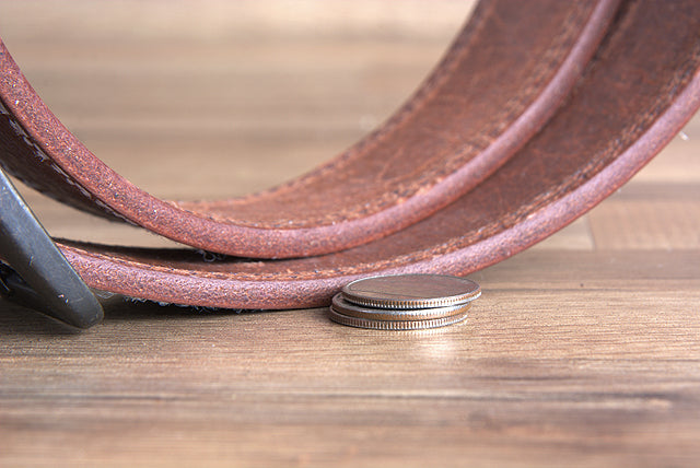 32 Inch 3D Brown Mens Leather Stitched Basic Belt Brass Buckle