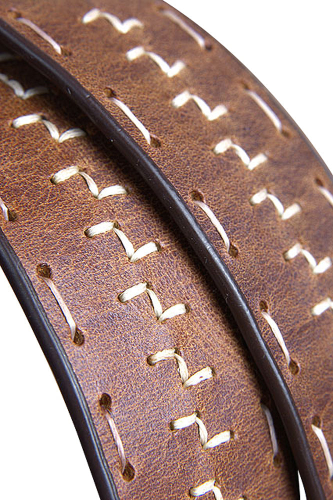 Men's Full-Grain Distressed Dark Brown Leather Belt Antique Silver Roller Buckle