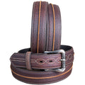 3D Men's Distressed Full-Grain Leather Belt With Antique Silver Roller Buckle