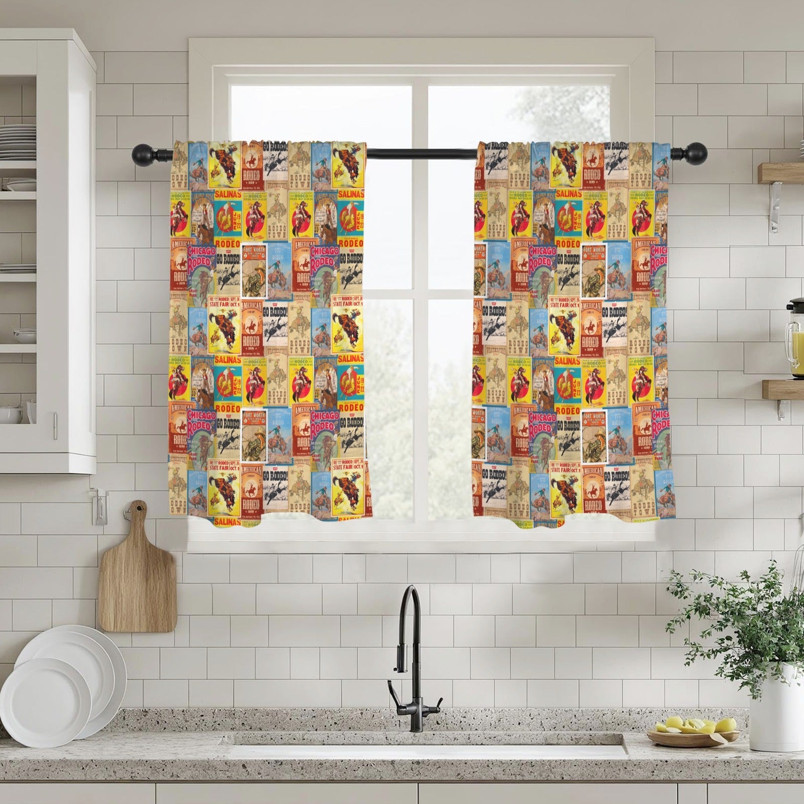 Baha Ranch Vintage Rodeo Window Curtain 28"x40" (2-Piece) Made in America by Baha Ranch Western Wear
