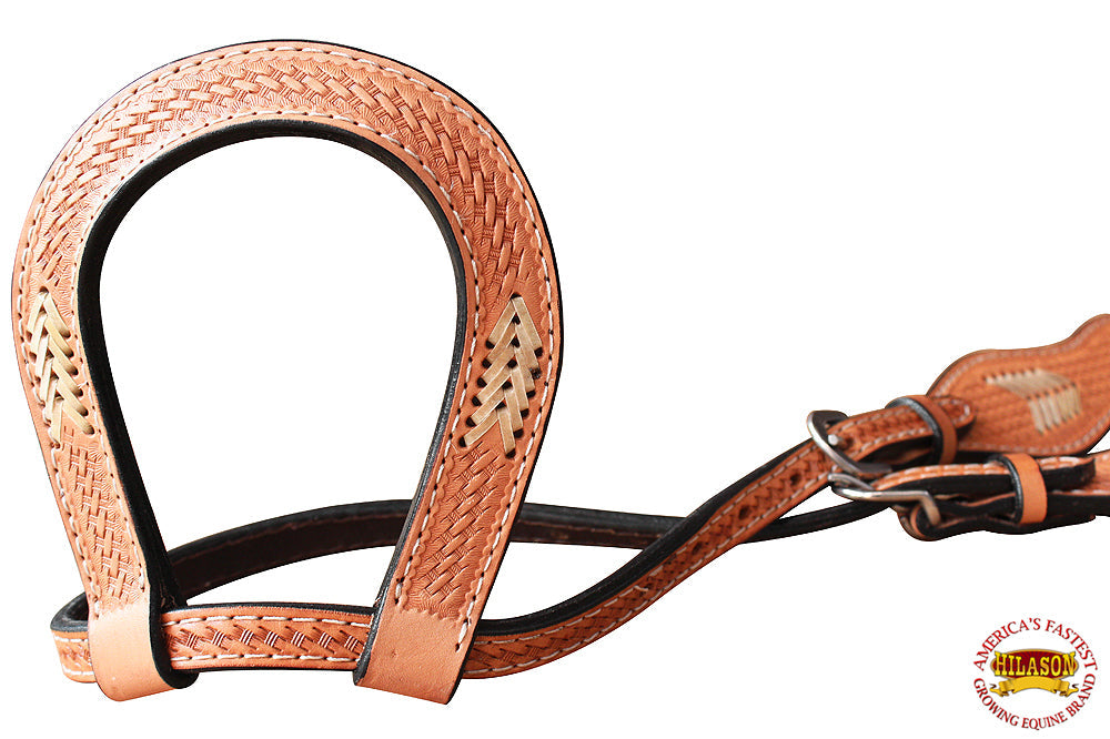 Hilason Western American Leather Horse One Ear Headstall Tan Hand Tool Basket