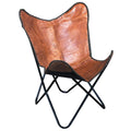 Genuine Leather Butterfly Chair Folding Lounge Modern Sling Accent Seat