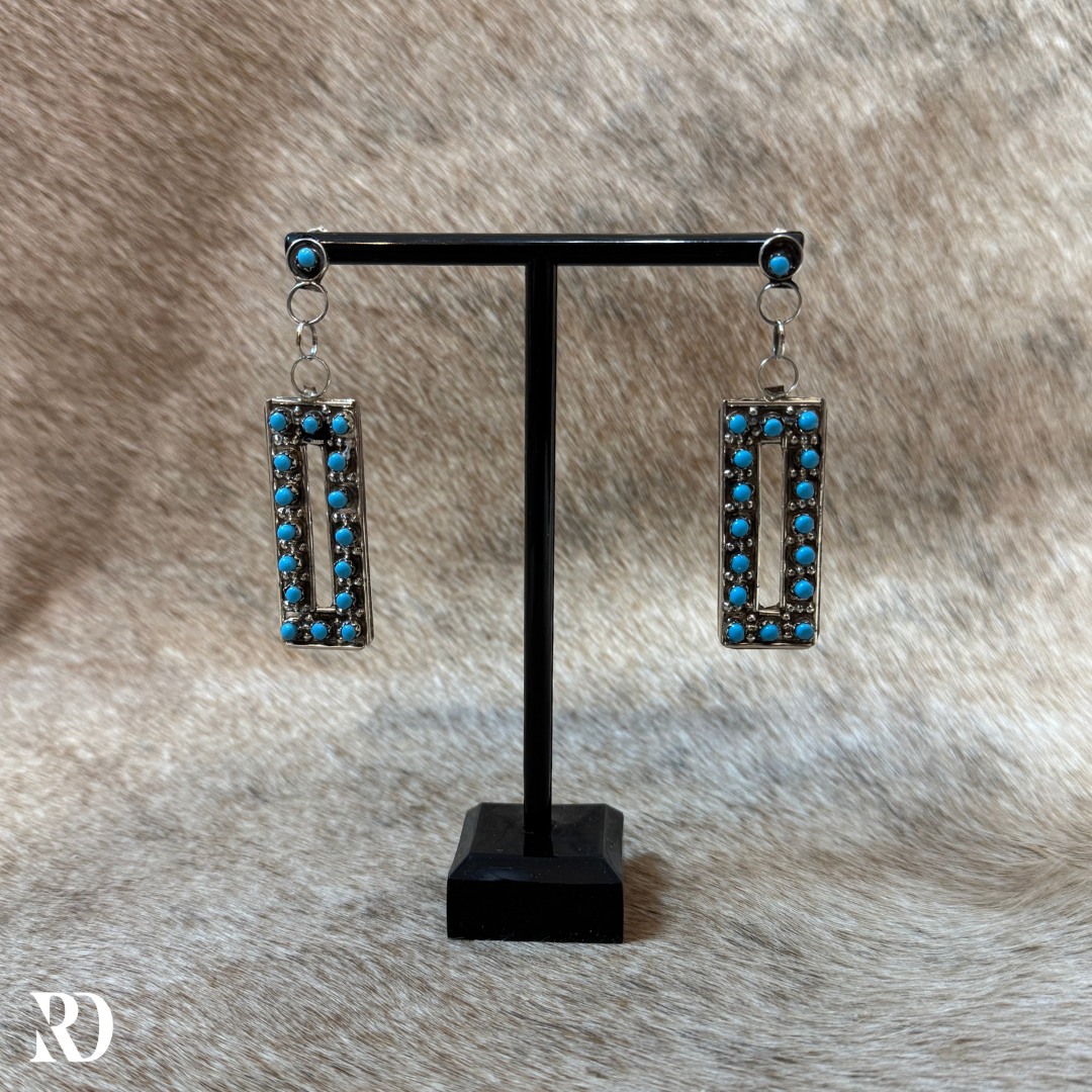 Handmade Zuni Turquoise Rectangle Earrings By Joan Shema