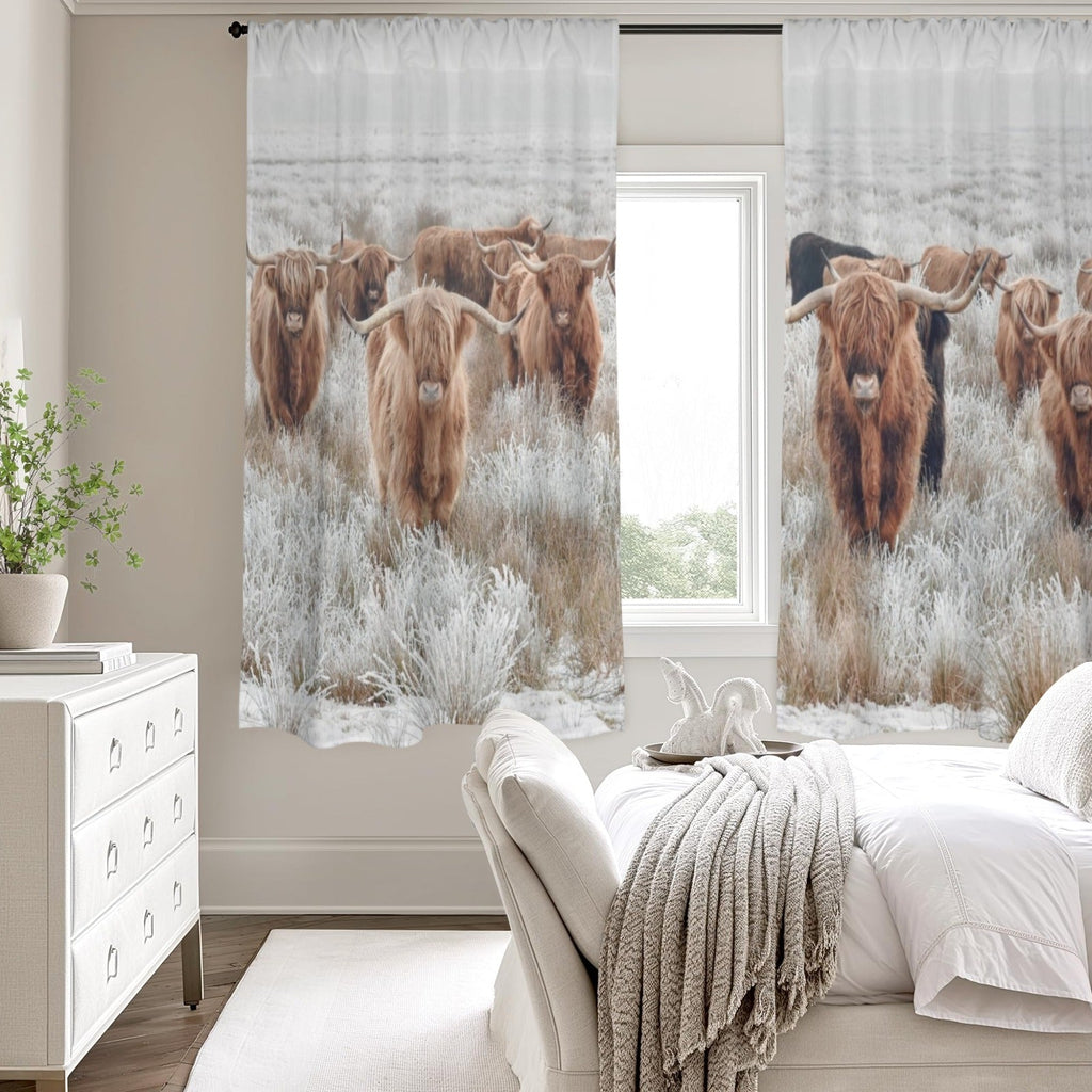 Baha Ranch Highland Cows Window Curtain 52"x63" (2-Piece) Made in America by Baha Ranch Western Wear