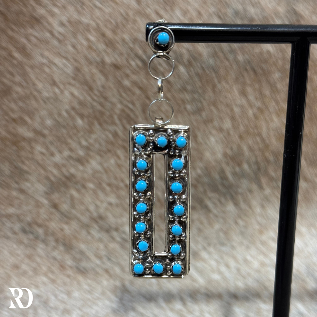 Handmade Zuni Turquoise Rectangle Earrings By Joan Shema — view 3