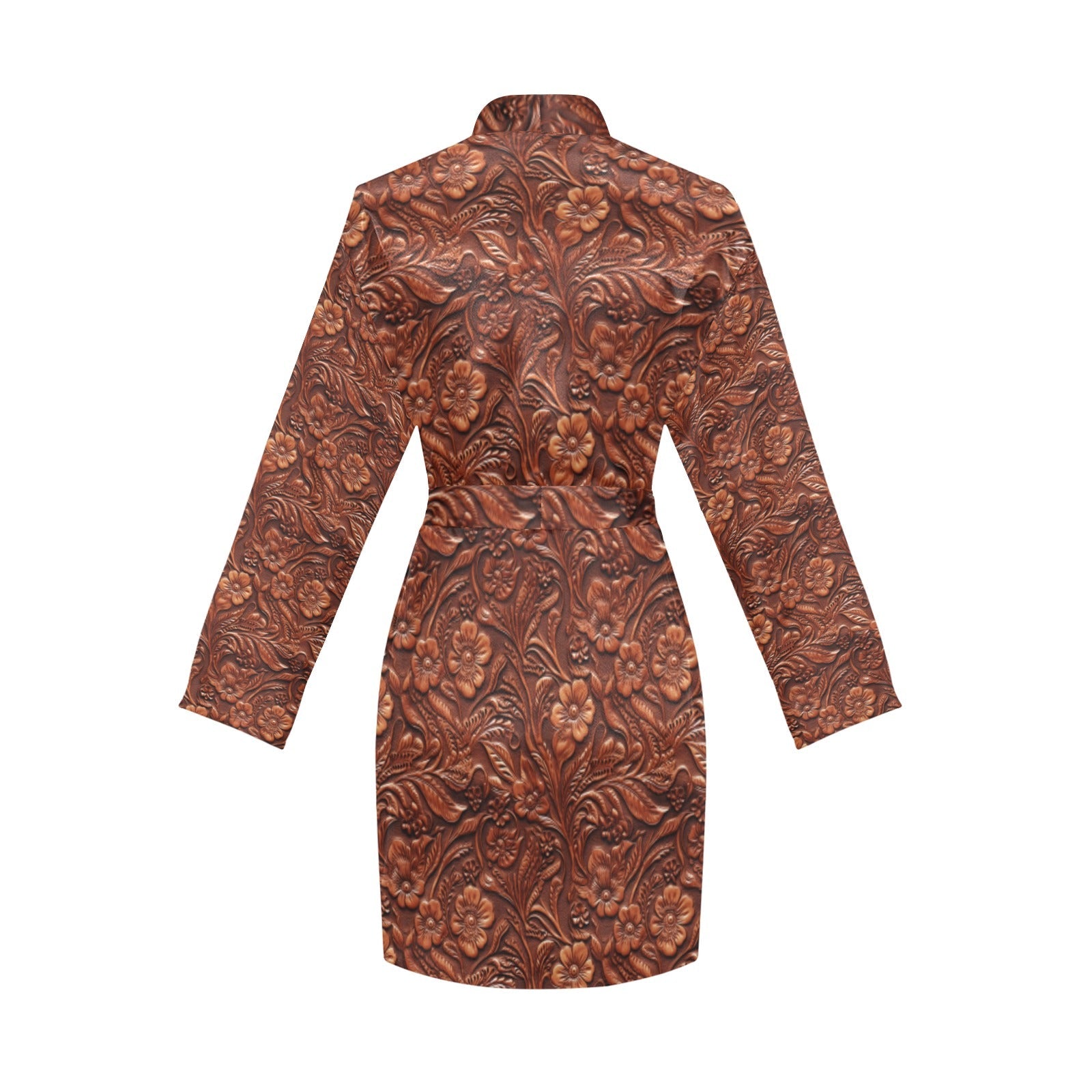 Baha Ranch Tooled Leather Print Women's Long Sleeve Belted Satin Feel Dressing Lounge Robe by Baha Ranch Western Wear -...