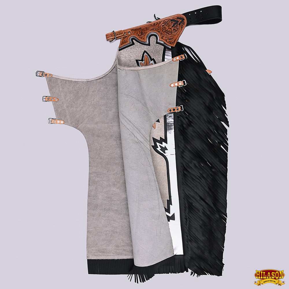 HILASON Bull Riding Light Natural Hair On Leather Rodeo Chaps | for Men and Women Western Unisex