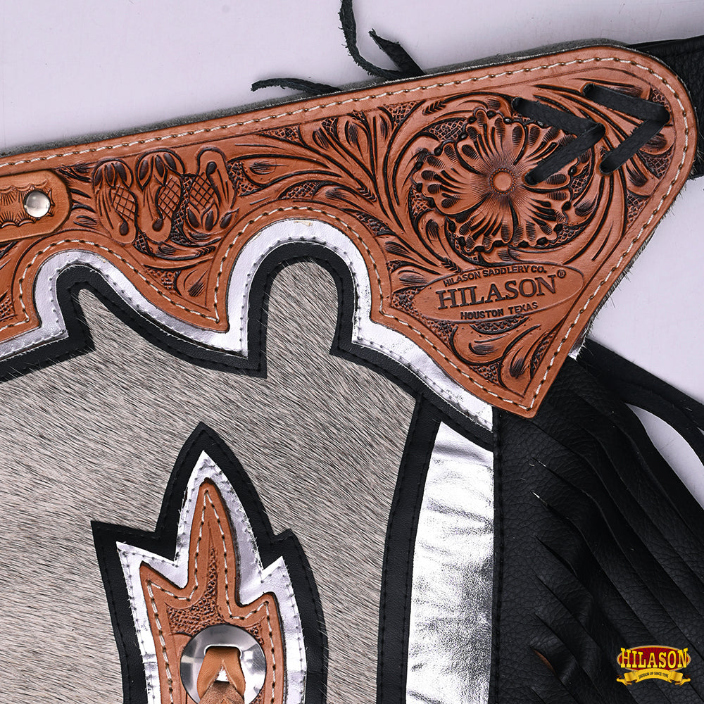 HILASON Bull Riding Light Natural Hair On Leather Rodeo Chaps | for Men and Women Western Unisex