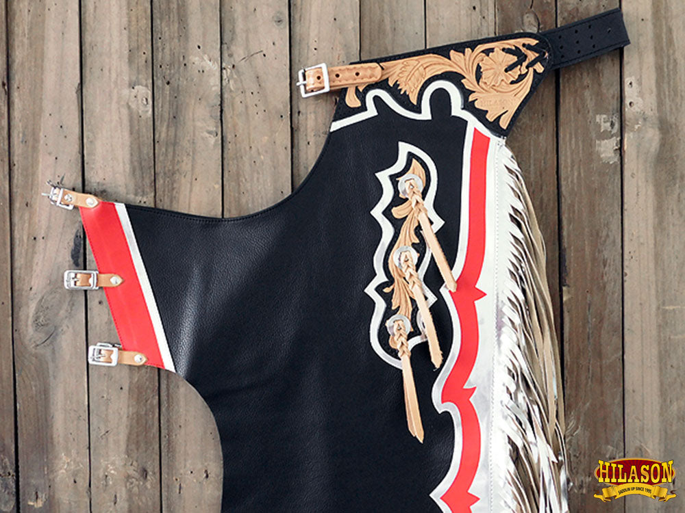 Hilason Handmade Genuine Leather Chaps Adult Handtooled Rodeo Bull Riding