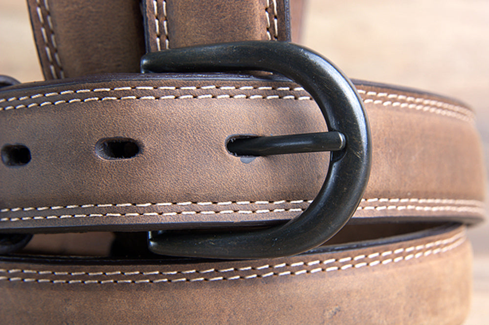 3D Full-Grain Cognac Leather Cowboy Belt Brown 1.25" Wide & Removable Buckle