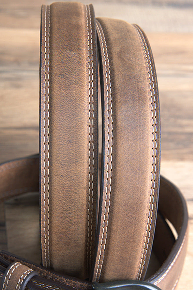 3D Full-Grain Cognac Leather Cowboy Belt Brown 1.25" Wide & Removable Buckle