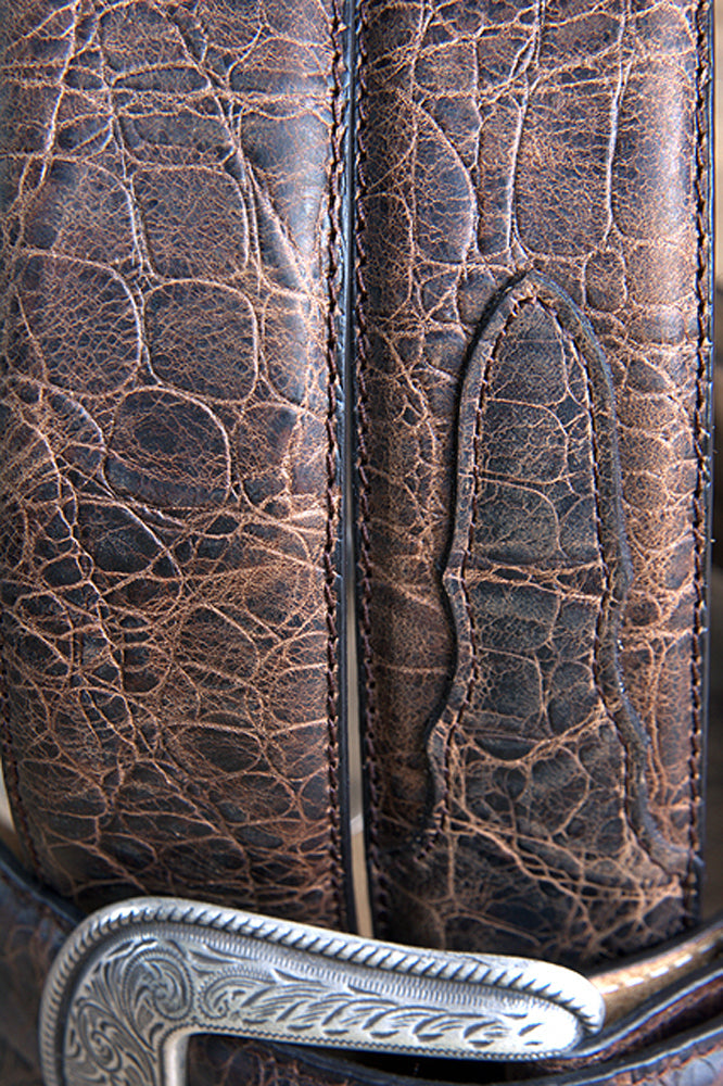 M&F Western Rustic Brown Elephant Print Leather Belt 1.5" Engraved Silver Buckle