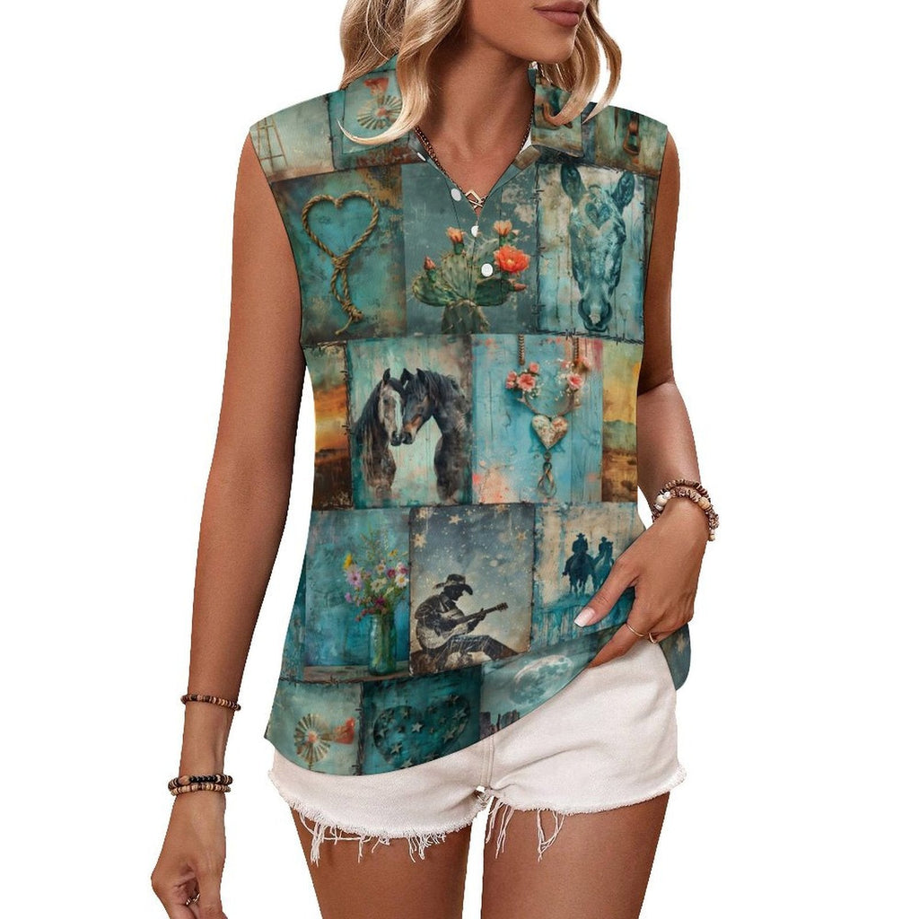 Baha Ranch Turquoise Dreams Sleeveless Polo Tank Top by Baha Ranch Western Wear