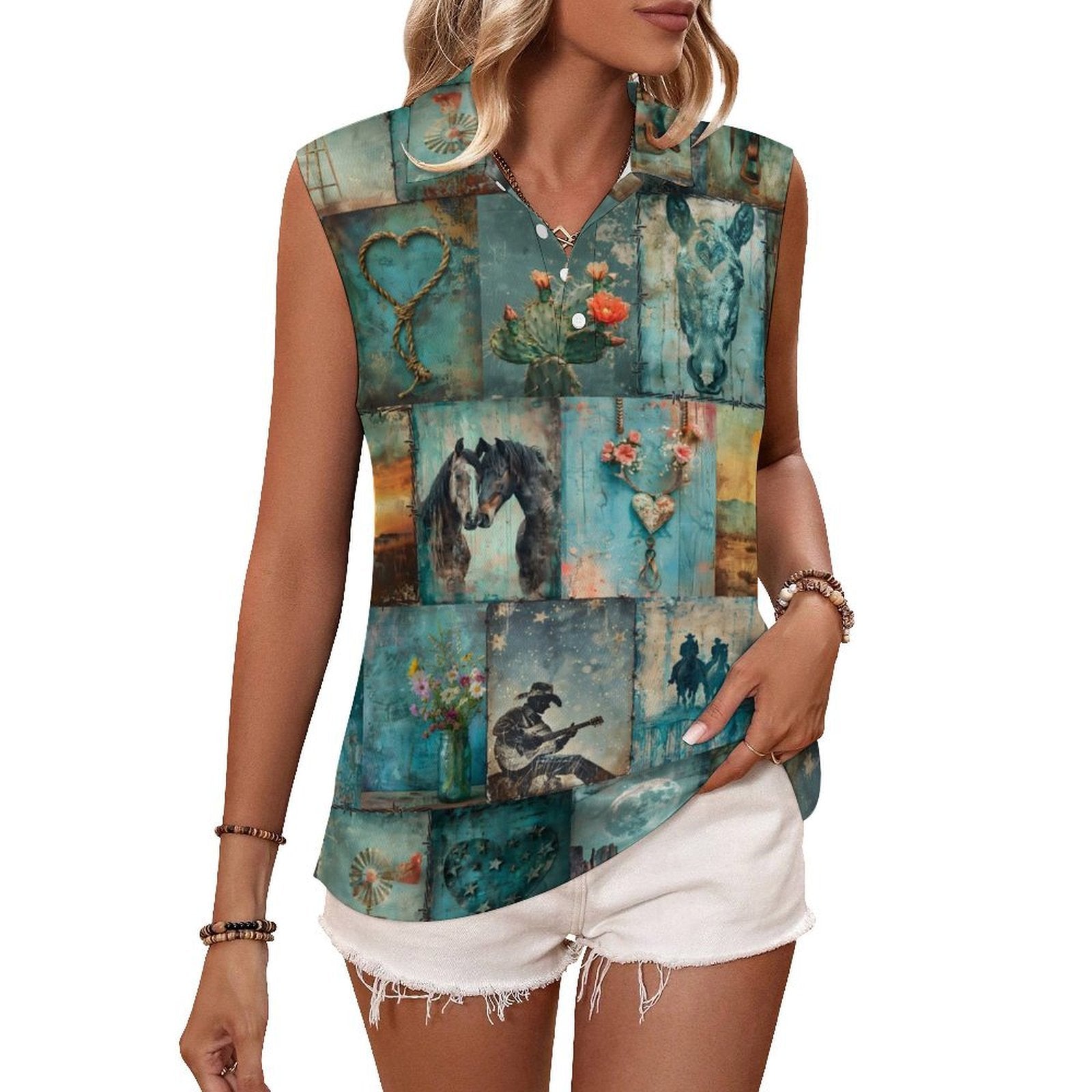 Baha Ranch Turquoise Dreams Sleeveless Polo Tank Top by Baha Ranch Western Wear