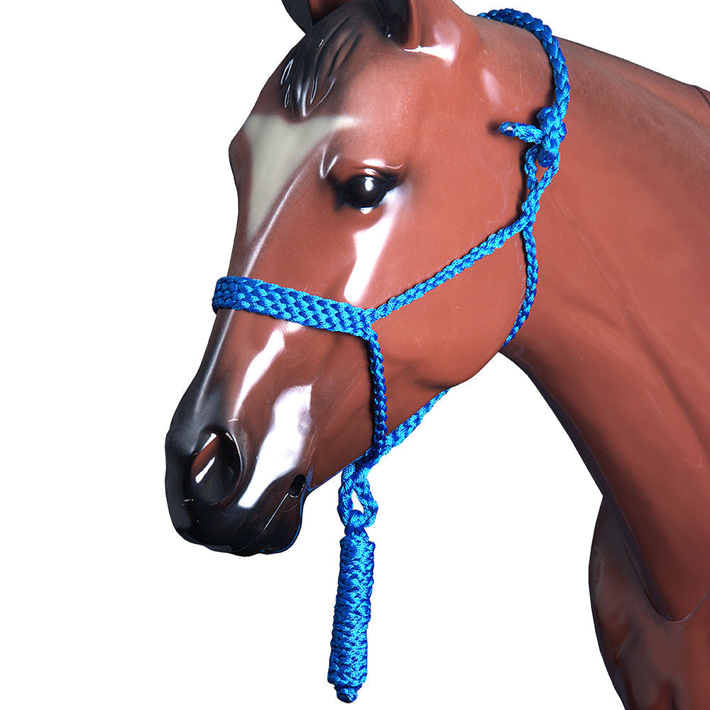 Hilason Braided Rope Horse Halter with 8' Lead — Blue