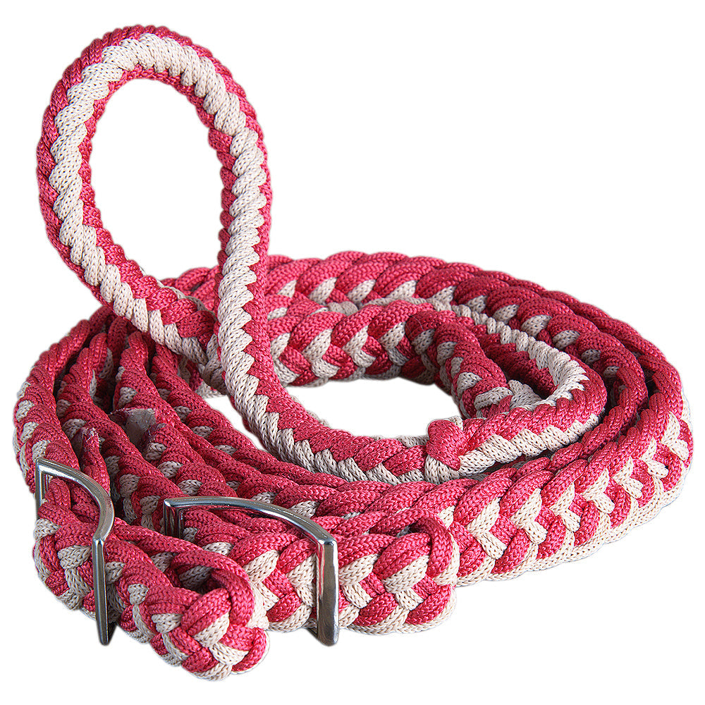 Hilason Braided Poly Barrel Racing Contest Flat Reins 1" X 8Ft Tan Black