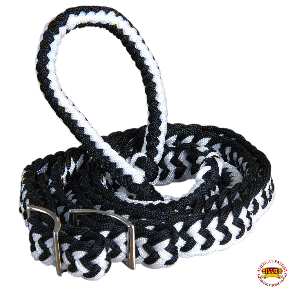 Hilason Braided Poly Barrel Racing Contest Flat Reins 1" X 8Ft Tan Black