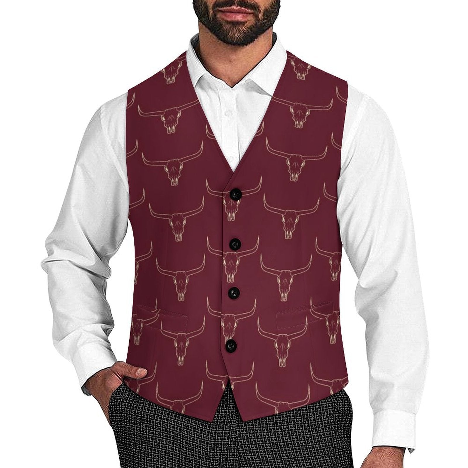 Baha Ranch Burgandy Longhorn Men's Western Vest by Baha Ranch Western Wear