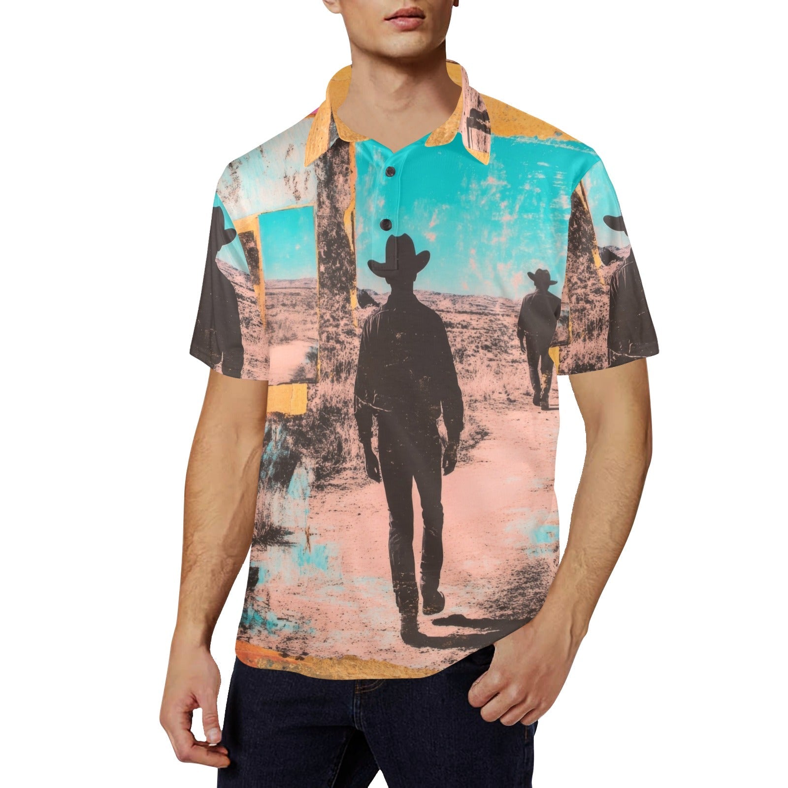 Baha Ranch Retro Pop Western Desert Cowboy Polo Shirt by Baha Ranch Western Wear
