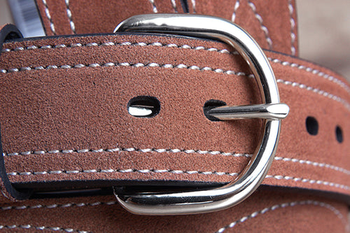 30" G Bar D 1.5" Suede Leather Mens Cowboy Stitched Belt W/ Harness Buckle Rust