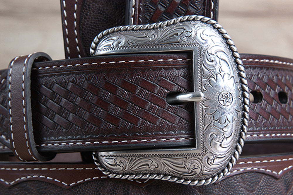42" Roper Western 1.5" Elephant Print Basketweave Ends Mens Cowboy Belt Brown