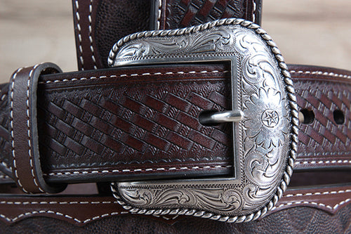 32" Roper Western 1.5" Elephant Print Basketweave Ends Mens Cowboy Belt Brown