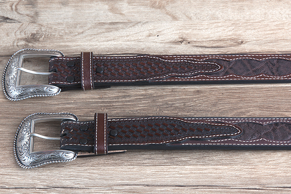 42" Roper Western 1.5" Elephant Print Basketweave Ends Mens Cowboy Belt Brown