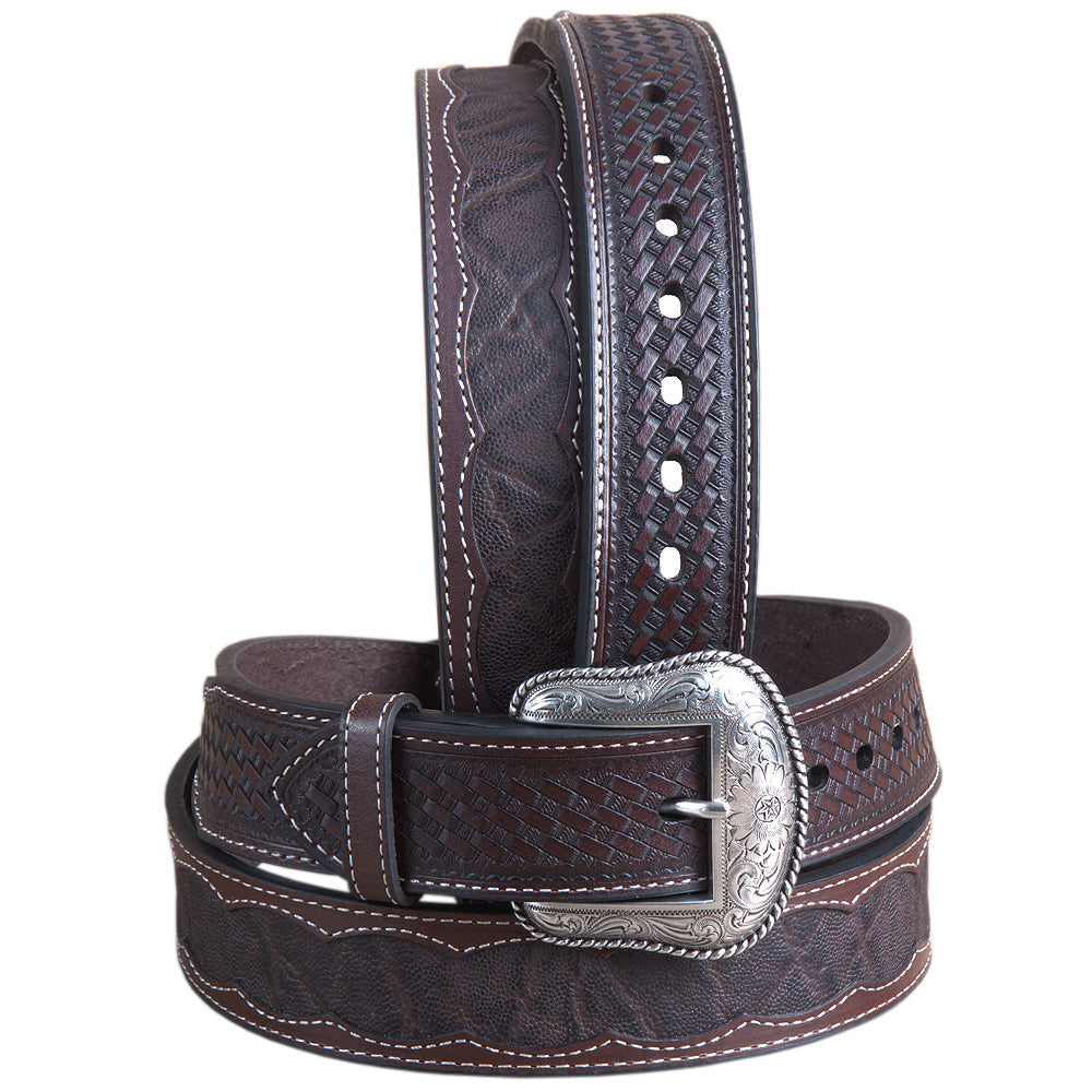 32" Roper Western 1.5" Elephant Print Basketweave Ends Mens Cowboy Belt Brown