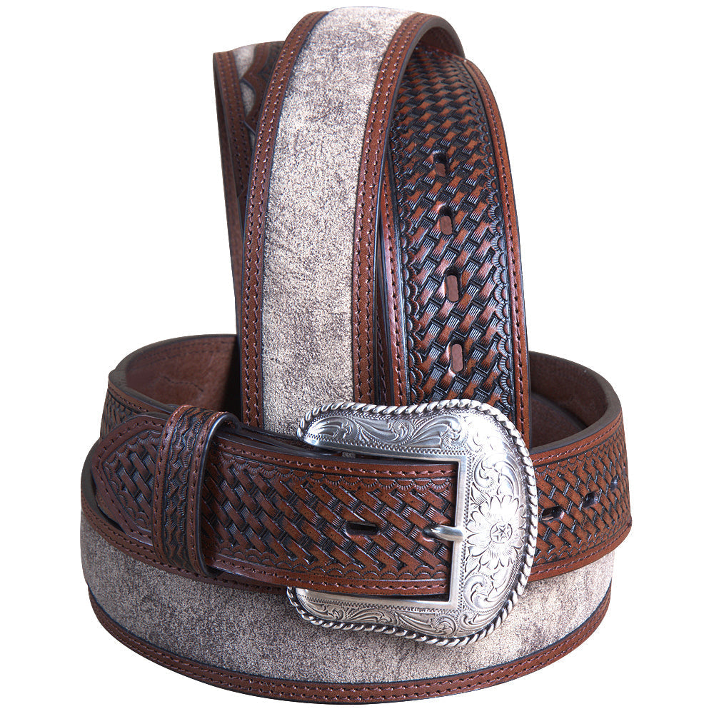 Roper Western 1.5" Dude Taupe Leather Basketweave Ends Mens Cowboy Belt