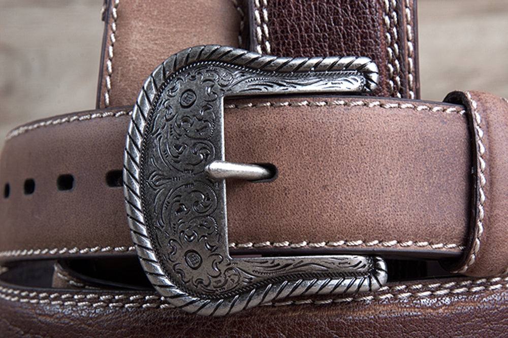 46" G Bar D Wide Crazy Horse Leather Tabs Mens Cowboy Belt Silver Buckle Brown