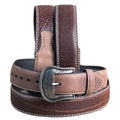46" G Bar D Wide Crazy Horse Leather Tabs Mens Cowboy Belt Silver Buckle Brown