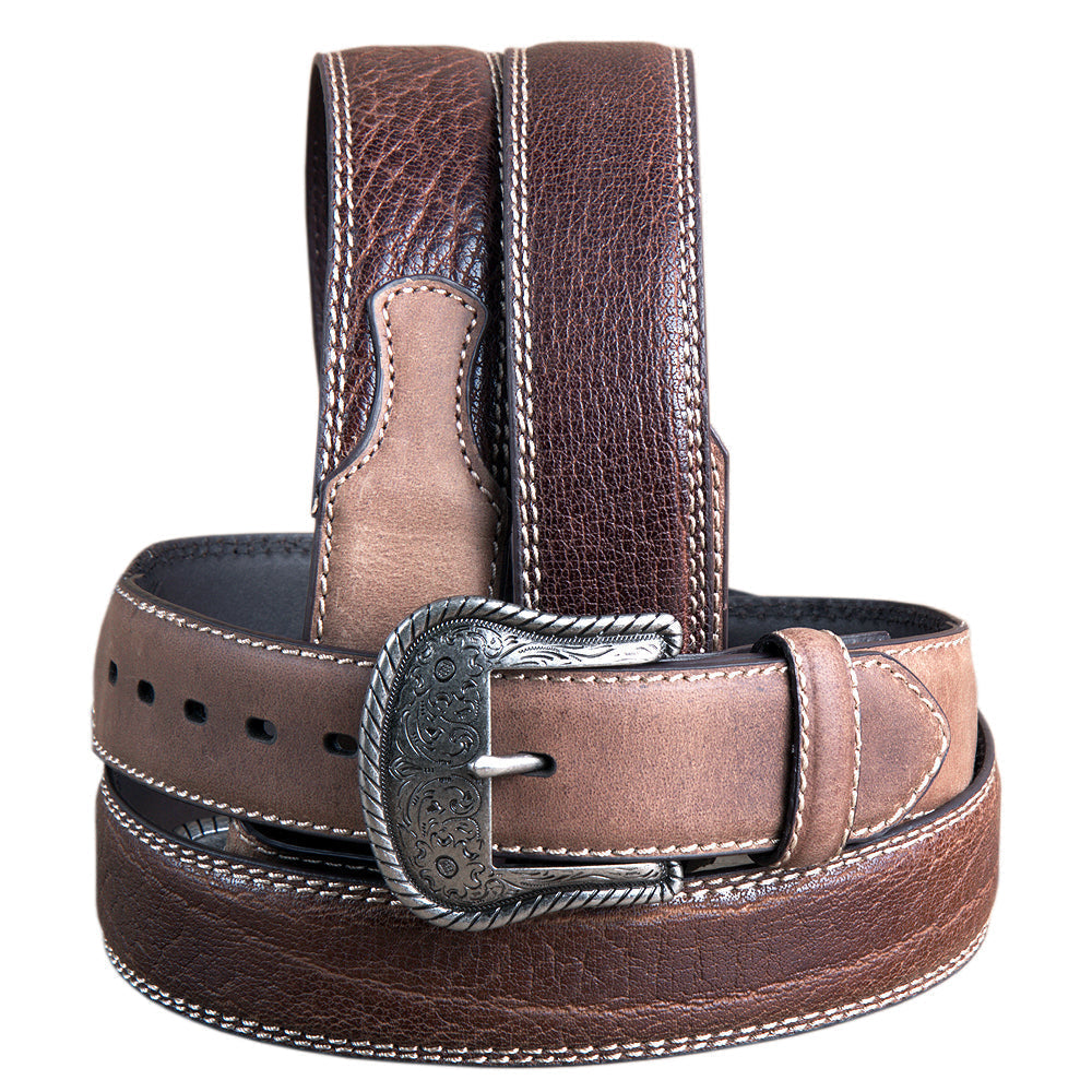46" G Bar D Wide Crazy Horse Leather Tabs Mens Cowboy Belt Silver Buckle Brown