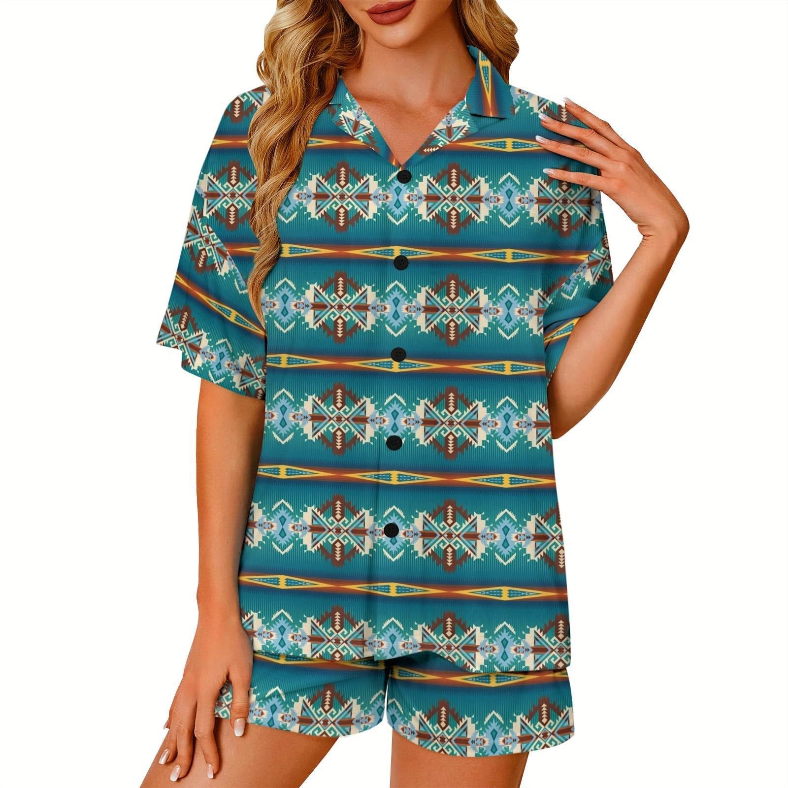 Baha Ranch Teal Aztec Women's Pajama Set Made in America by Baha Ranch Western Wear - product image 4