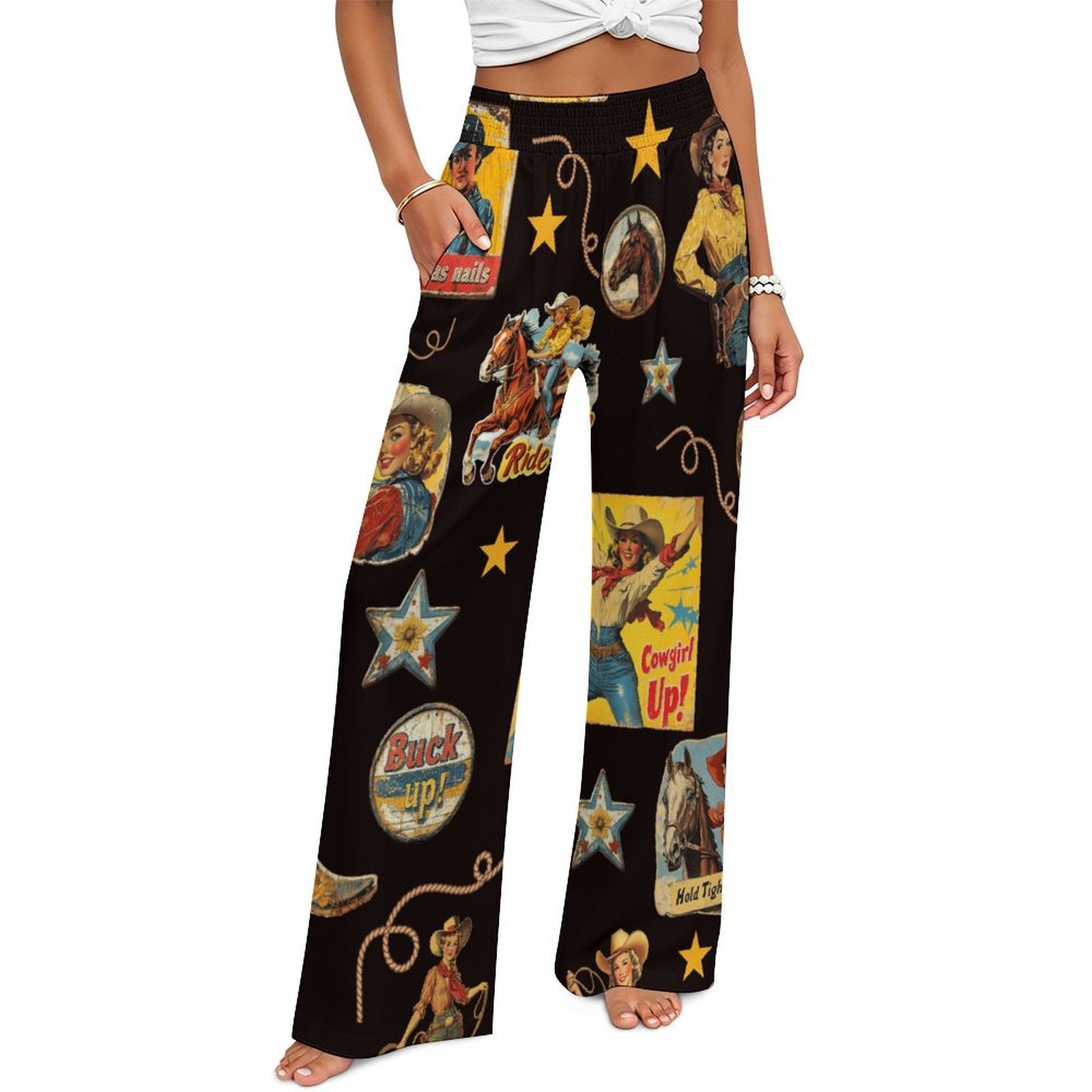 Baha Ranch Vintage Cowgirl Collage High Waisted Wide Leg Pants Inclusive Sizing by Baha Ranch Western Wear - product image 3