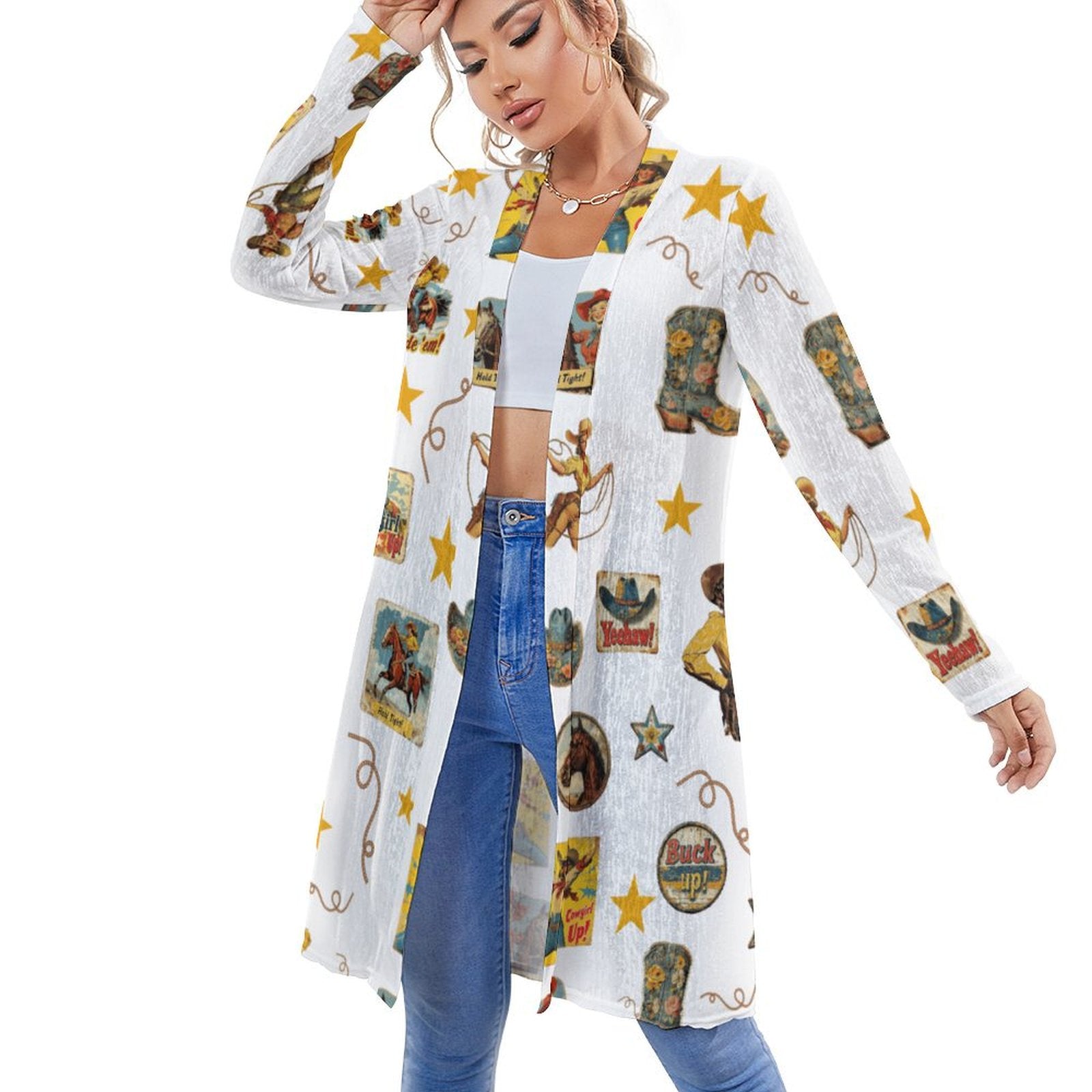 Baha Ranch Vintage Cowgirl Collage Western Lightweight Cardigan by Baha Ranch Western Wear - product image 4