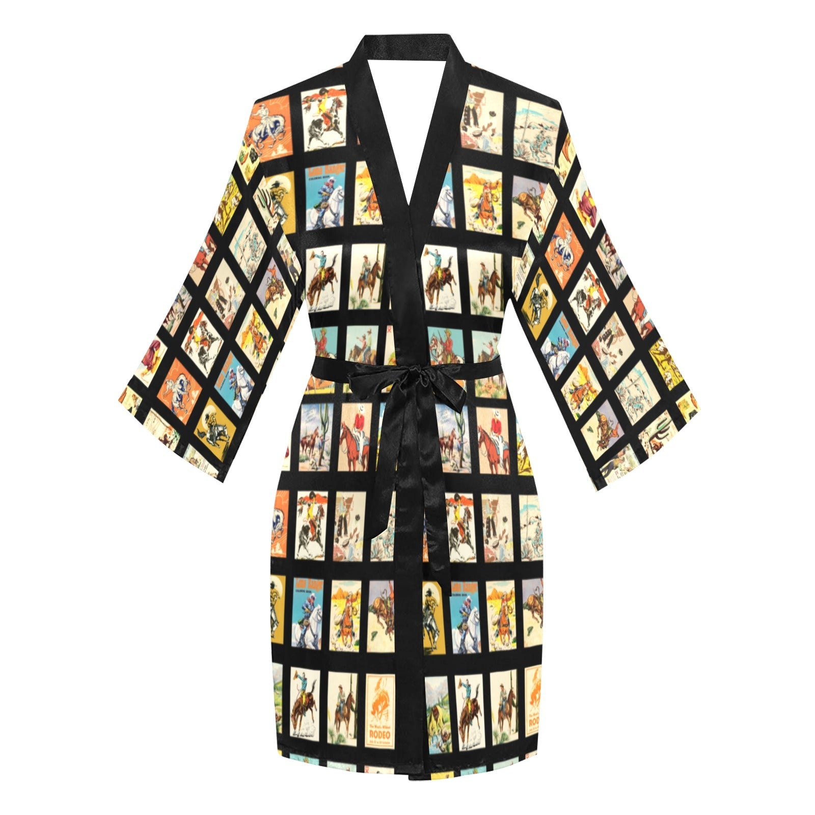 Baha Ranch Vintage Cowboy Collage Satin Kimono Robe by Baha Ranch Western Wear - product image 5