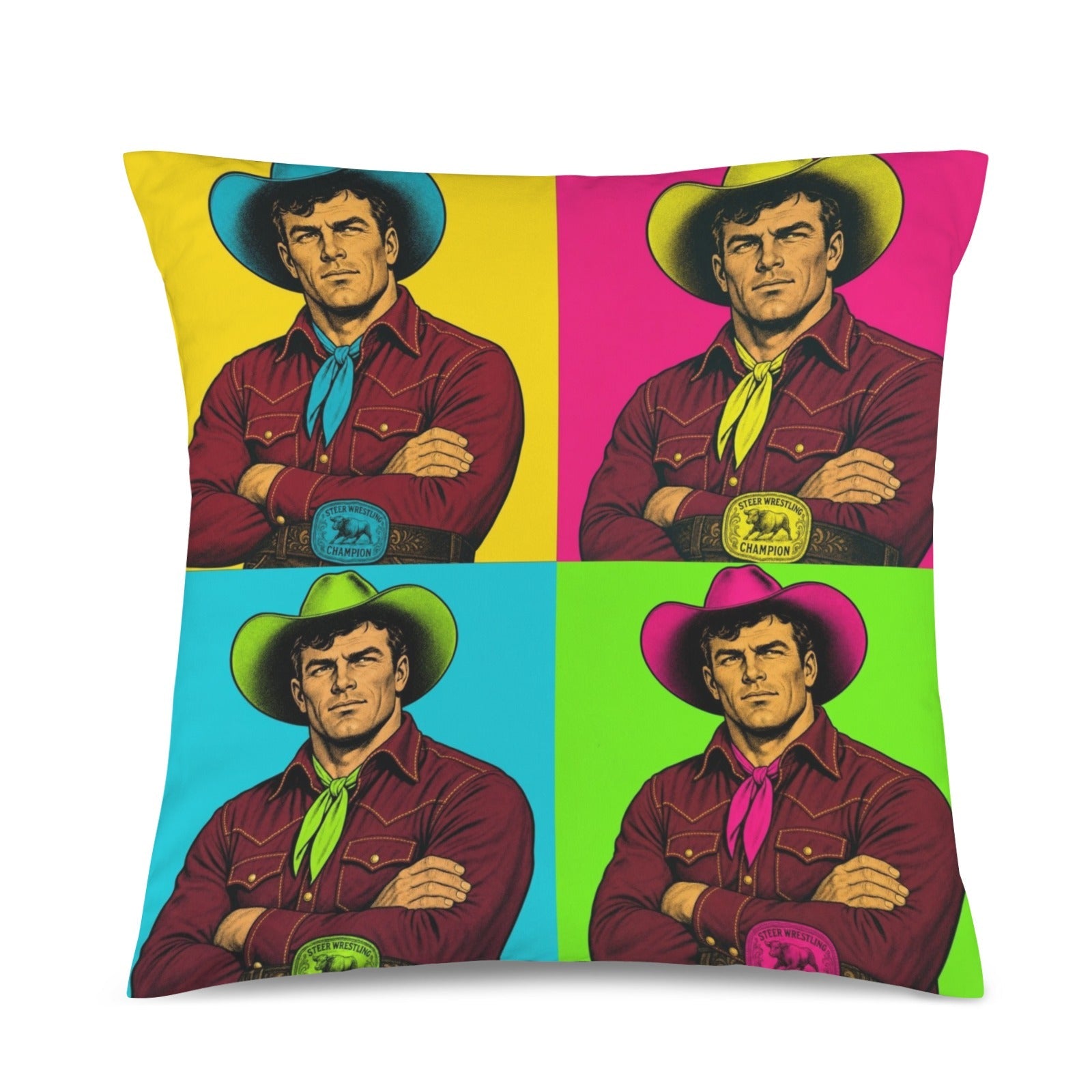 Baha Ranch The Last Roundup Steer Wrestler Collage Velvety Soft Throw Pillow Cover Made in America by Baha Ranch Western...