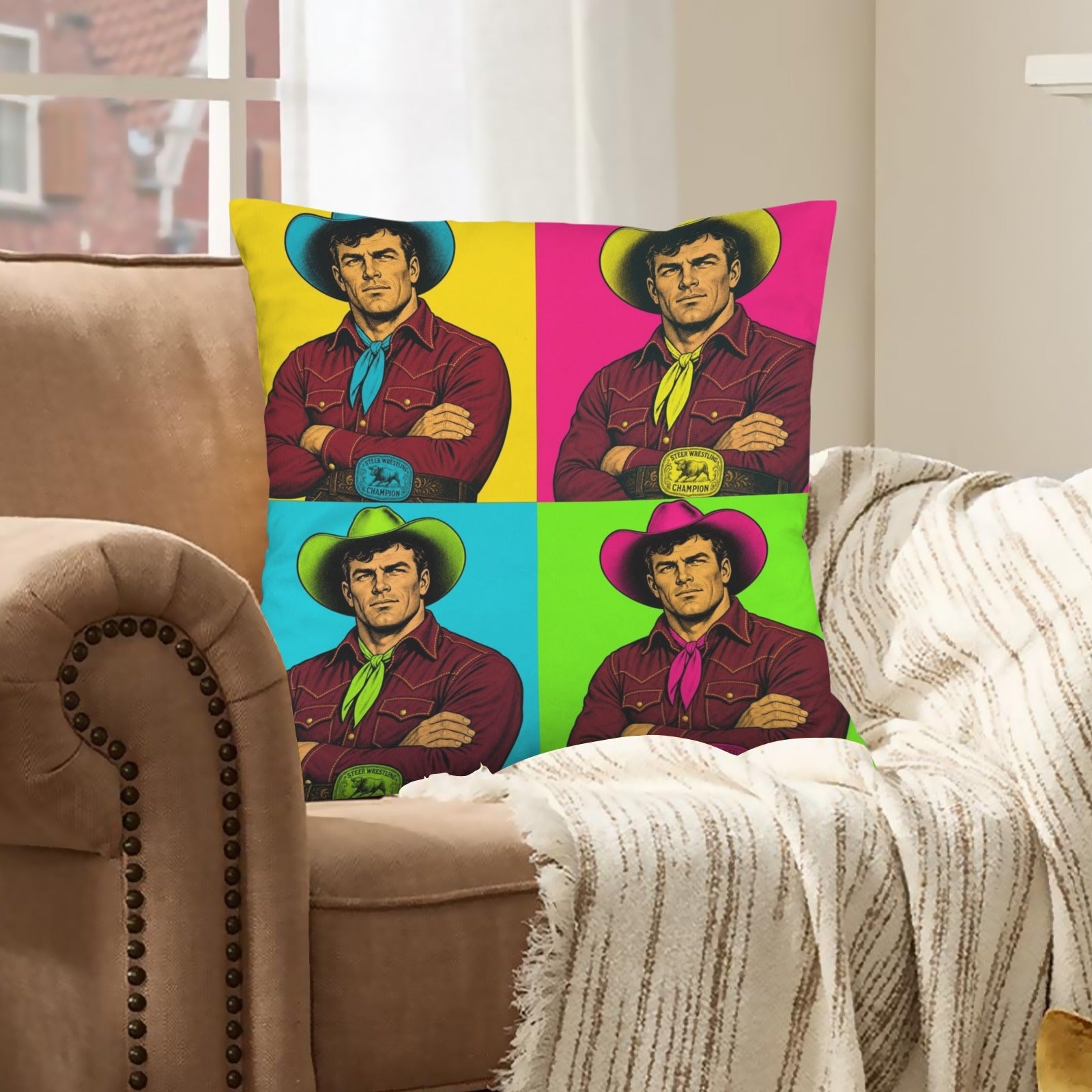 Baha Ranch The Last Roundup Steer Wrestler Collage Velvety Soft Throw Pillow Cover Made in America by Baha Ranch Western Wear