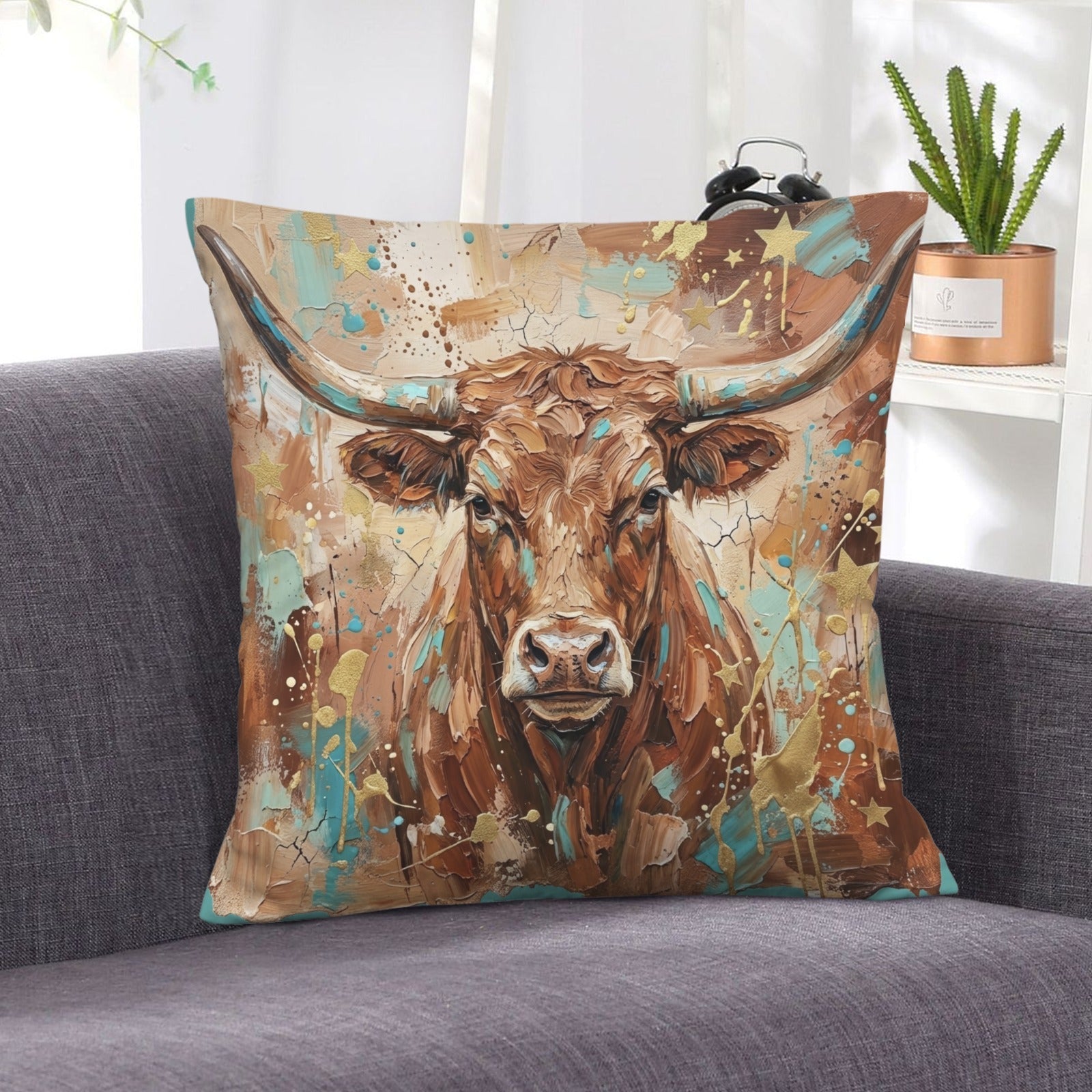 Baha Ranch Velvety Soft Painted Bull Pillow Cover Made in America by Baha Ranch Western Wear - product image 5