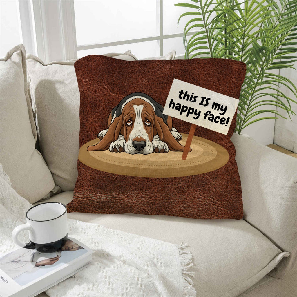 Baha Ranch Basset Hound This is My Happy Face Throw Pillow Case Made in America by Baha Ranch Western Wear